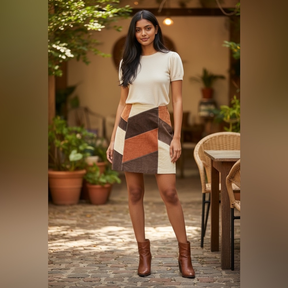 Apostrophe Brown and Tan Patchwork Skirt - Picture 2 of 9